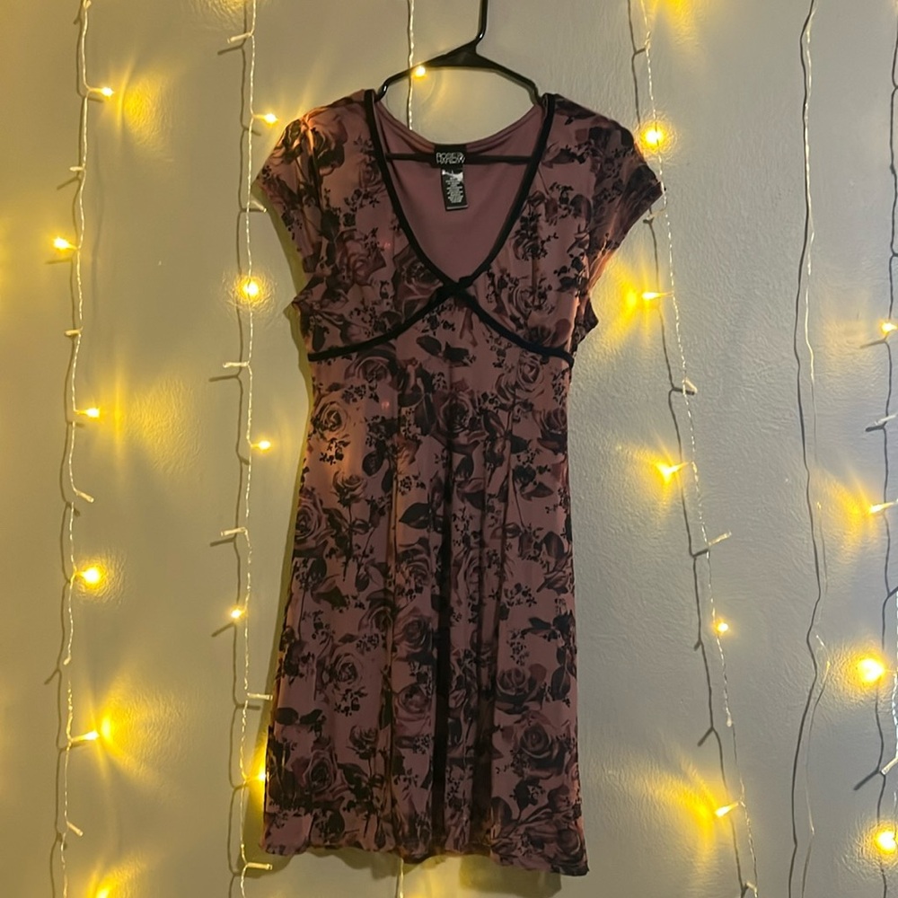 Floral Mesh Dress with Black Accents